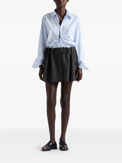 Prada Wool Mini Skirt With Vichy-pattern In Black
