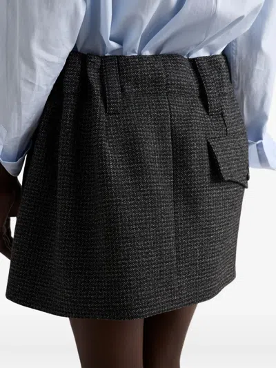 Prada Wool Mini Skirt With Vichy-pattern In Black