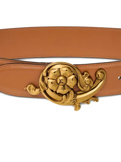 Etro Floral-buckle Leather Belt In Brown