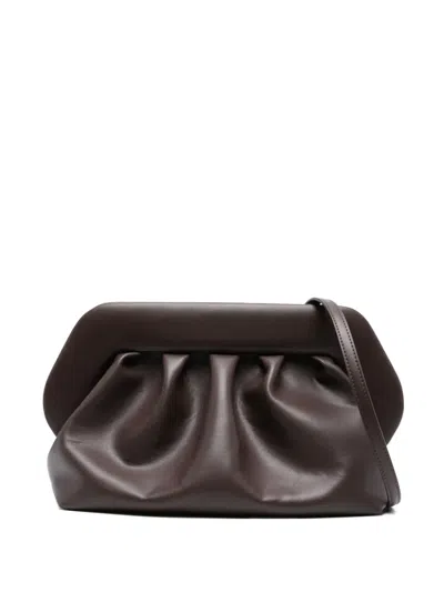 Themoirè Pleated Rectangular Clutch In Vegan Pu In Brown