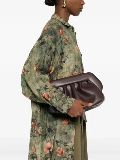 Themoirè Pleated Rectangular Clutch In Vegan Pu In Brown