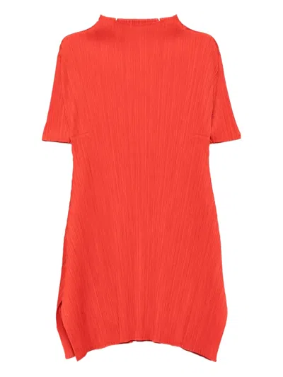 Issey Miyake Pleated Midi Dresses In Red