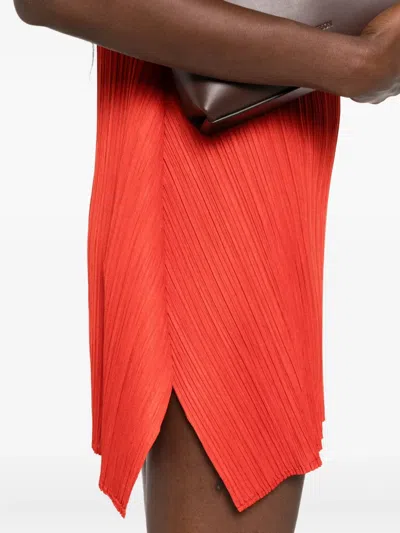 Issey Miyake Pleated Midi Dresses In Red