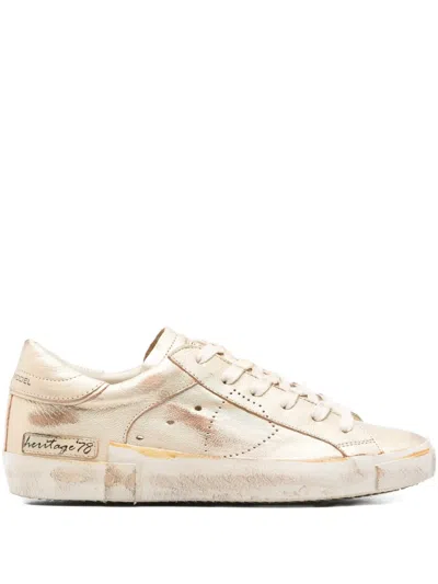 Philippe Model Prsx Low Sneakers In Gold Leather In Multi
