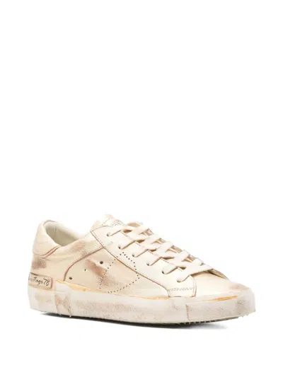 Philippe Model Prsx Low Sneakers In Gold Leather In Multi