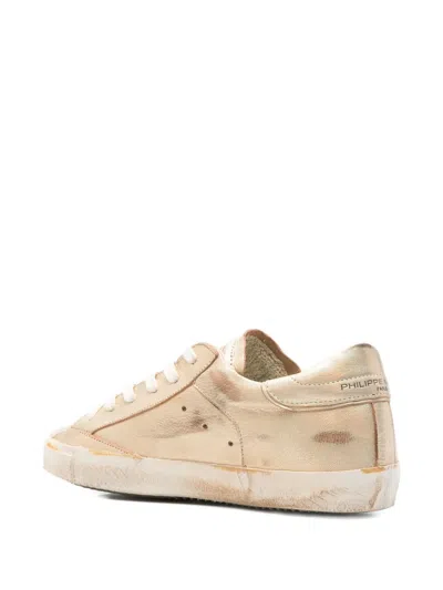 Philippe Model Prsx Low Sneakers In Gold Leather In Multi