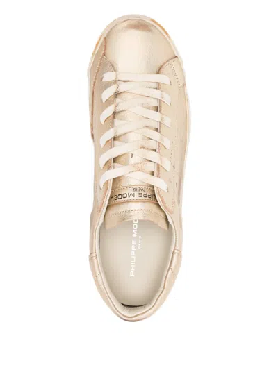Philippe Model Prsx Low Sneakers In Gold Leather In Multi