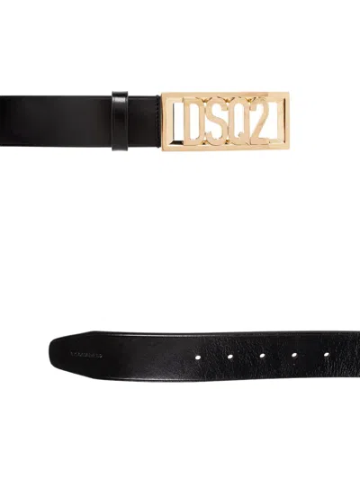 Dsquared2 Logo-detail Leather Belt In Black