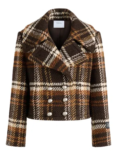 Patou Checked Double-breasted Wool-blend Jacket In Brown