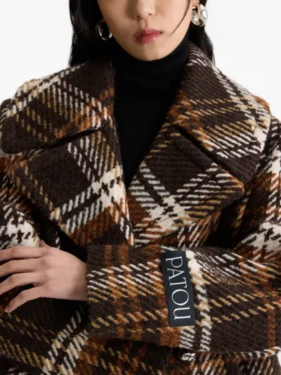 Patou Checked Double-breasted Wool-blend Jacket In Brown