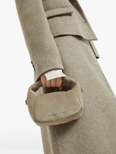 Brunello Cucinelli Mini Suede Bc Duo Hobo Bag In Neutral