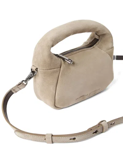 Brunello Cucinelli Mini Suede Bc Duo Hobo Bag In Neutral