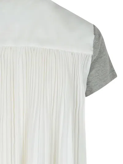 Sacai Cotton T-shirt With Pleated Back And Chest Pocket In Gray