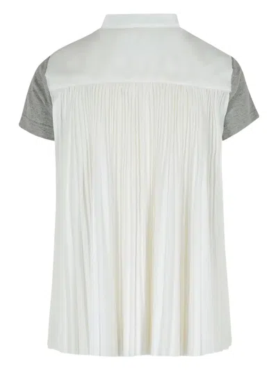 Sacai Cotton T-shirt With Pleated Back And Chest Pocket In Gray