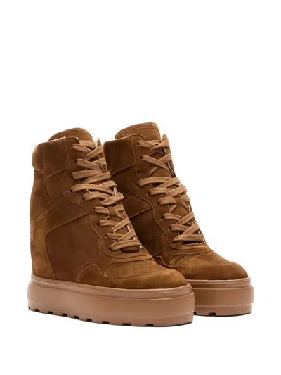 Casadei 80mm Lace-up Wedge-heel Sneakers In Brown