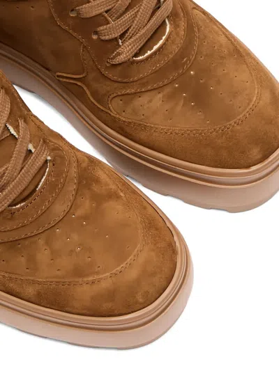 Casadei 80mm Lace-up Wedge-heel Sneakers In Brown