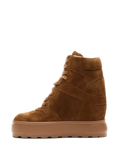 Casadei 80mm Lace-up Wedge-heel Sneakers In Brown