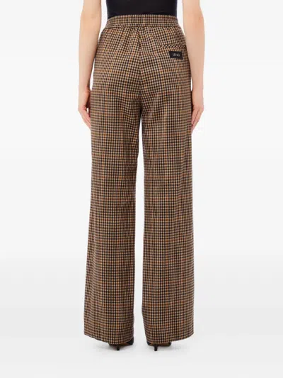 Liu •jo Elasticized Waist Wide Fit Trousers Check Motif In Brown