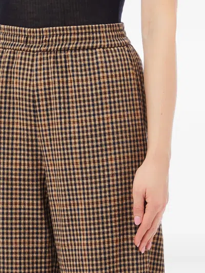 Liu •jo Elasticized Waist Wide Fit Trousers Check Motif In Brown