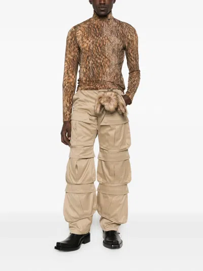 Mugler Belted Cargo Casual Pants In Neutral