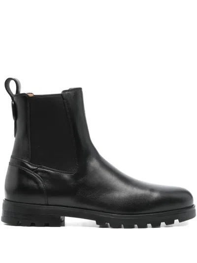 Santoni Elastic-panel Leather Boots In Black