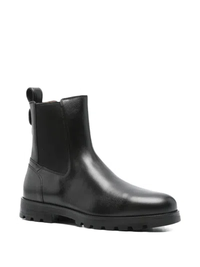 Santoni Elastic-panel Leather Boots In Black