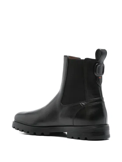 Santoni Elastic-panel Leather Boots In Black
