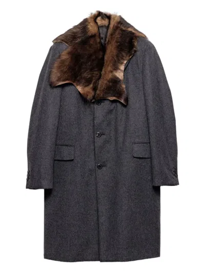Prada Single-breasted Wool Coat In Gray