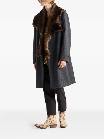 Prada Single-breasted Wool Coat In Gray