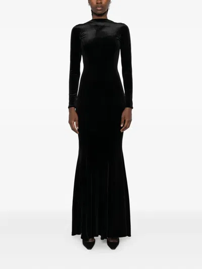 企领长袖超长连衣裙