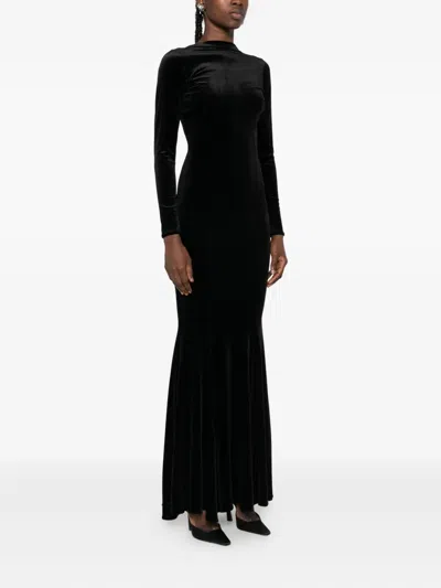 企领长袖超长连衣裙