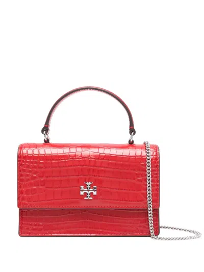 Tory Burch Kira Mini Croc-embossed Leather Top-handle Bag In Red