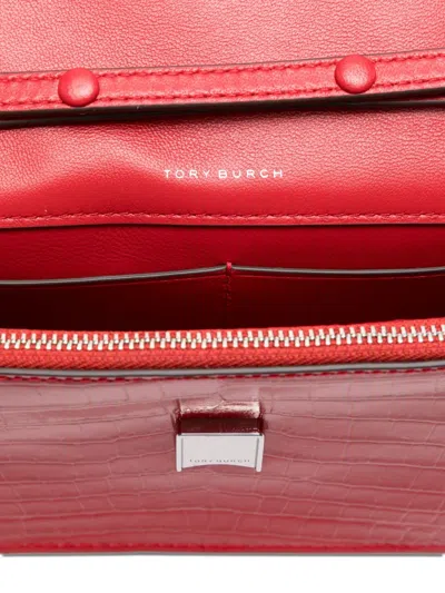 Tory Burch Kira Mini Croc-embossed Leather Top-handle Bag In Red
