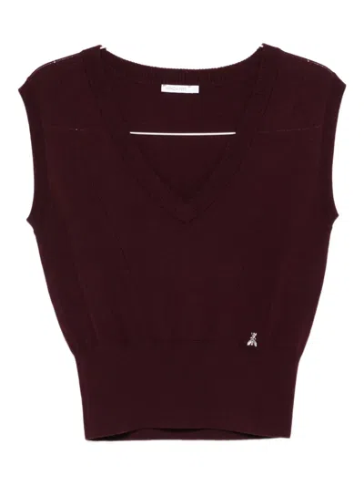 Patrizia Pepe Sleeveless Wool Sweater With V-neckline In Burgundy