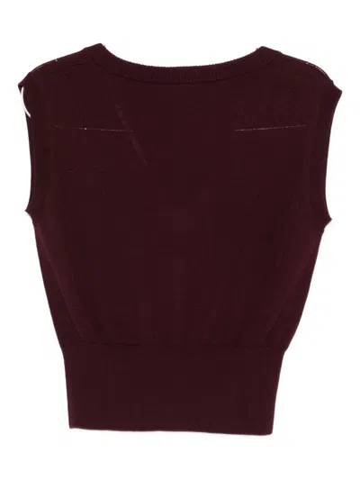 Patrizia Pepe Sleeveless Wool Sweater With V-neckline In Burgundy