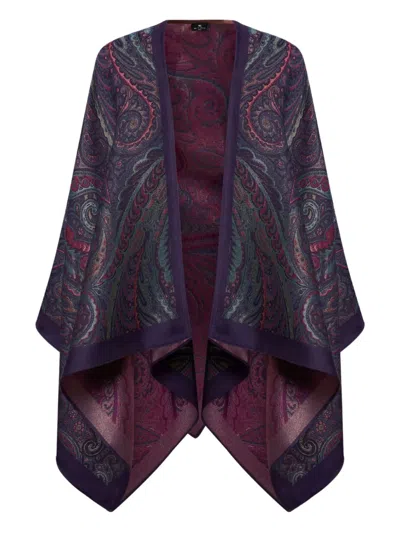 Etro Wool-blend Jacquard Cape In Blue