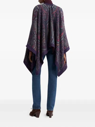 Etro Wool-blend Jacquard Cape In Blue
