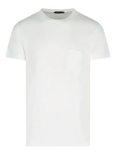 Tom Ford Crew Neck Cotton-lyocell Blend T-shirt In White