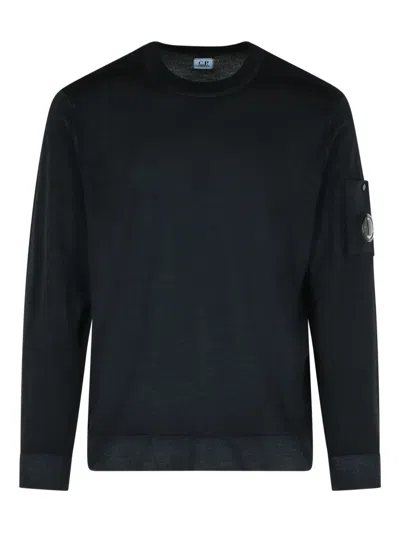 C.p. Company Minimalist Black Long-sleeve Crewneck Sweatshirt With Zippered Pocket In Black