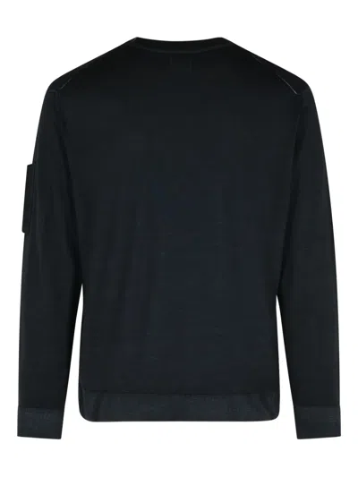 C.p. Company Minimalist Black Long-sleeve Crewneck Sweatshirt With Zippered Pocket In Black