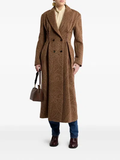 Etro Tailored Long Coat Featuring Paisley Design In Brown