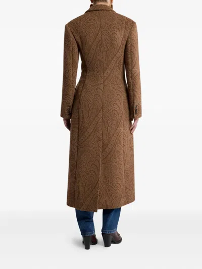 Etro Tailored Long Coat Featuring Paisley Design In Brown