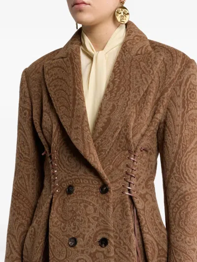 Etro Tailored Long Coat Featuring Paisley Design In Brown