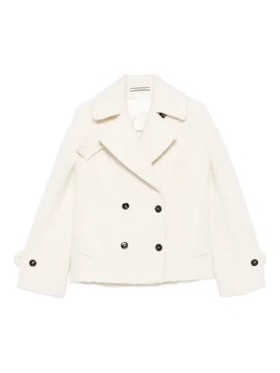Tagliatore Textured Double-breasted Coat In Alpaca Blend In White