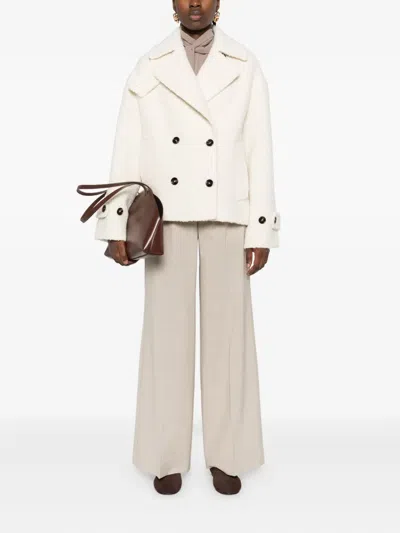 Tagliatore Textured Double-breasted Coat In Alpaca Blend In White