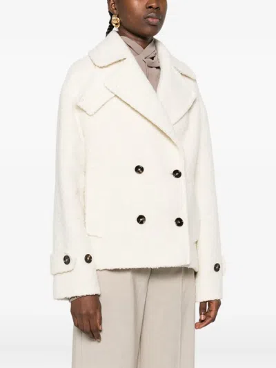 Tagliatore Textured Double-breasted Coat In Alpaca Blend In White