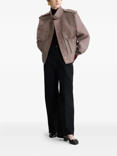 Patou Checked Virgin Wool Jacket In Brown