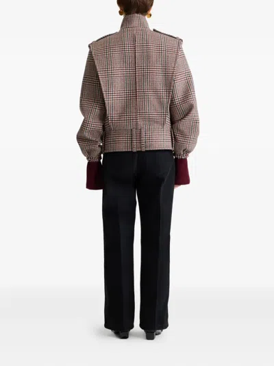 Patou Checked Virgin Wool Jacket In Brown