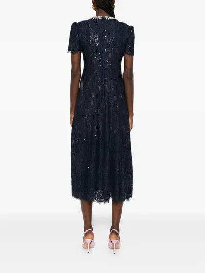 Self-portrait Blue Sequin Floral Lace Embellished Midi Dress In Blue