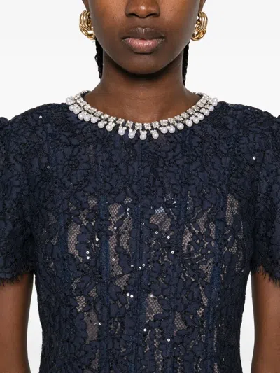 Self-portrait Blue Sequin Floral Lace Embellished Midi Dress In Blue